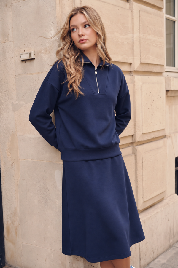 Mina Half Zip Top (Navy) + Mina Swing Skirt 26