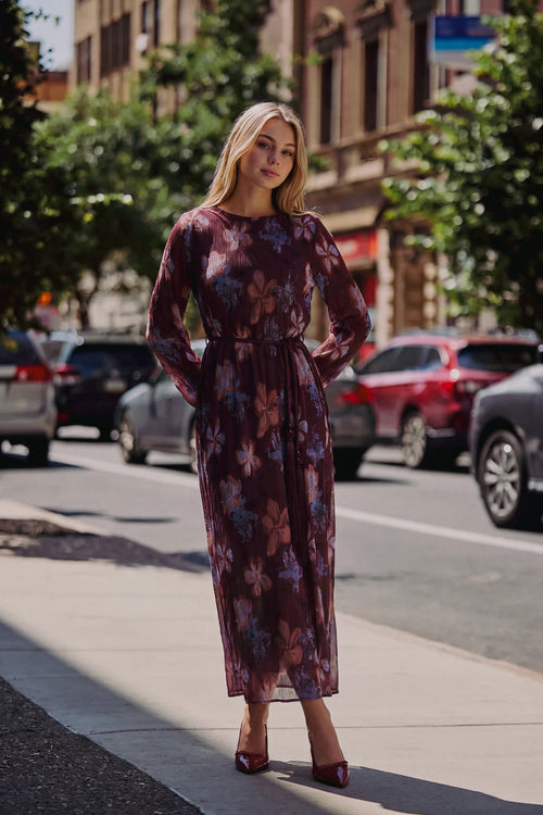 Camellia Dress (Burgundy Pattern)