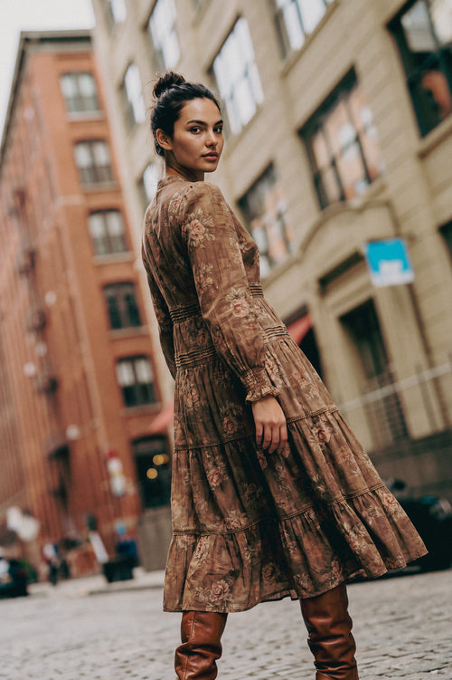 Rosana Dress (Brown Flower)