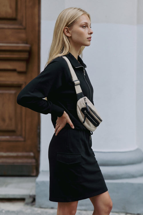 Mina Zip Up Jacket (Black) + Mina Cargo Skirt 23" (Black)