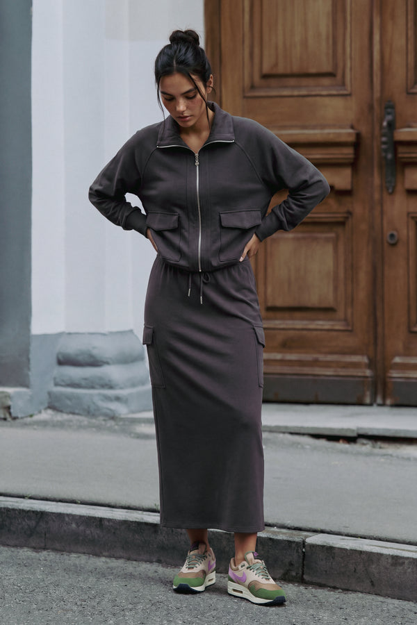 Mina Zip Up Jacket (Olive) + Mina Cargo Skirt 35