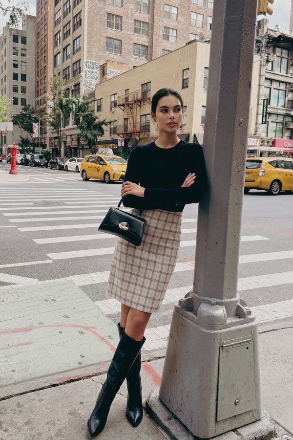 Camero Top (Black) + Roselle Skirt (Grey Plaid)