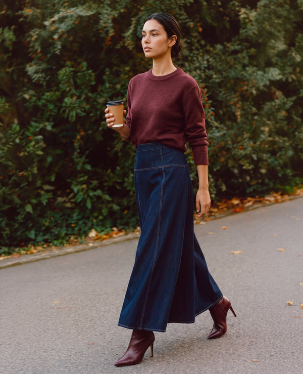 Oversized Sweater (Burgundy) + Mika Skirt (Navy)
