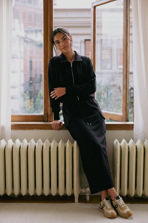Mina Zip Up Jacket (Black) + Mina Cargo Skirt 35" (Black)