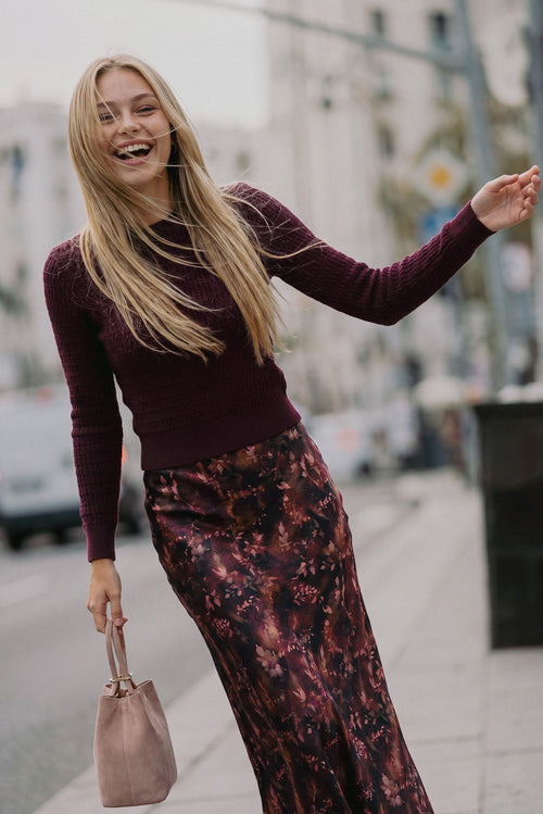 Paige Top (Burgundy) + Lisa Skirt (Burgundy Pattern)