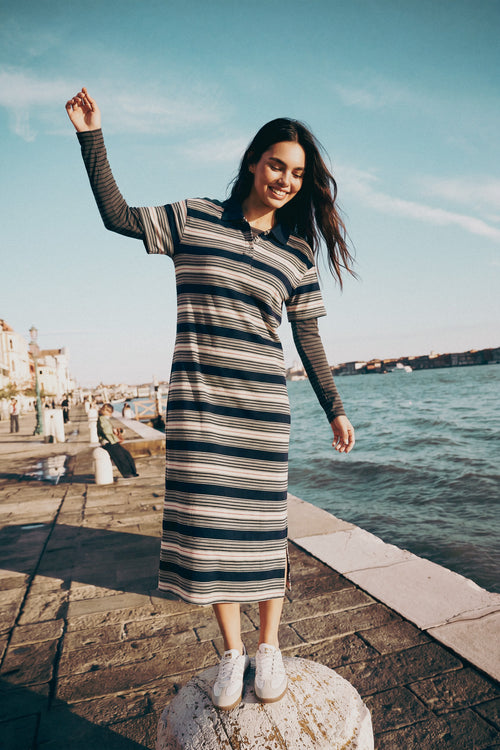 Jasmine Dress (Navy Stripe)