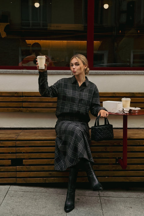 Marianne Top (Black Plaid) + Marianne Skirt (Black Plaid)