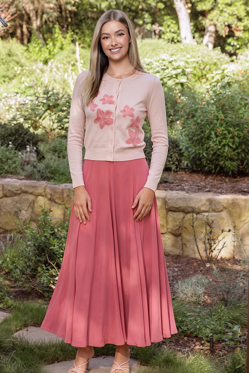 Gabrielle Cardigan (Light Pink) + Calia Skirt (Pink)