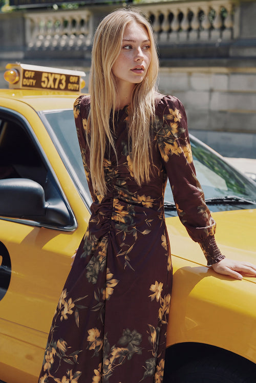 Layla Dress (Brown Flower)