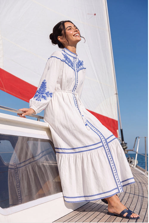 Hailey Dress (White Blue)
