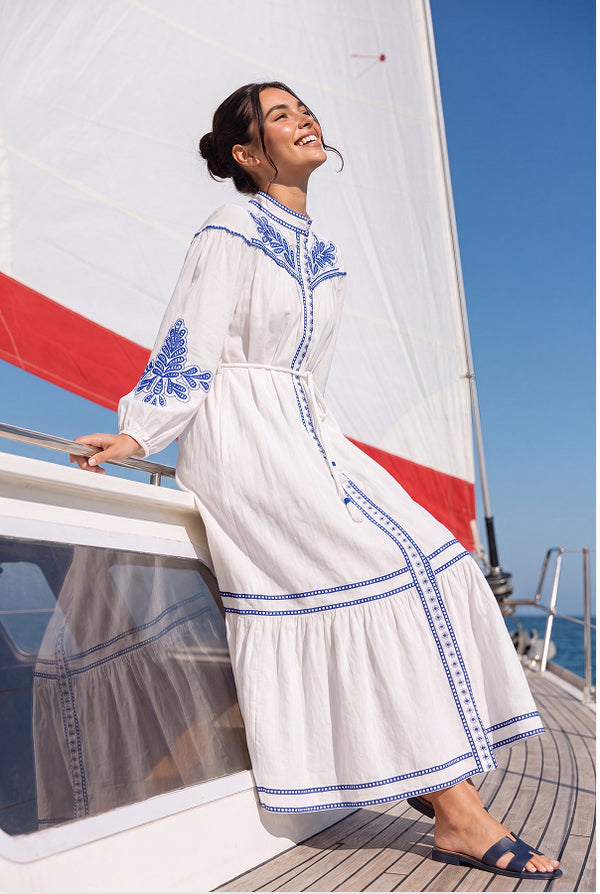 Hailey Dress (White Blue)