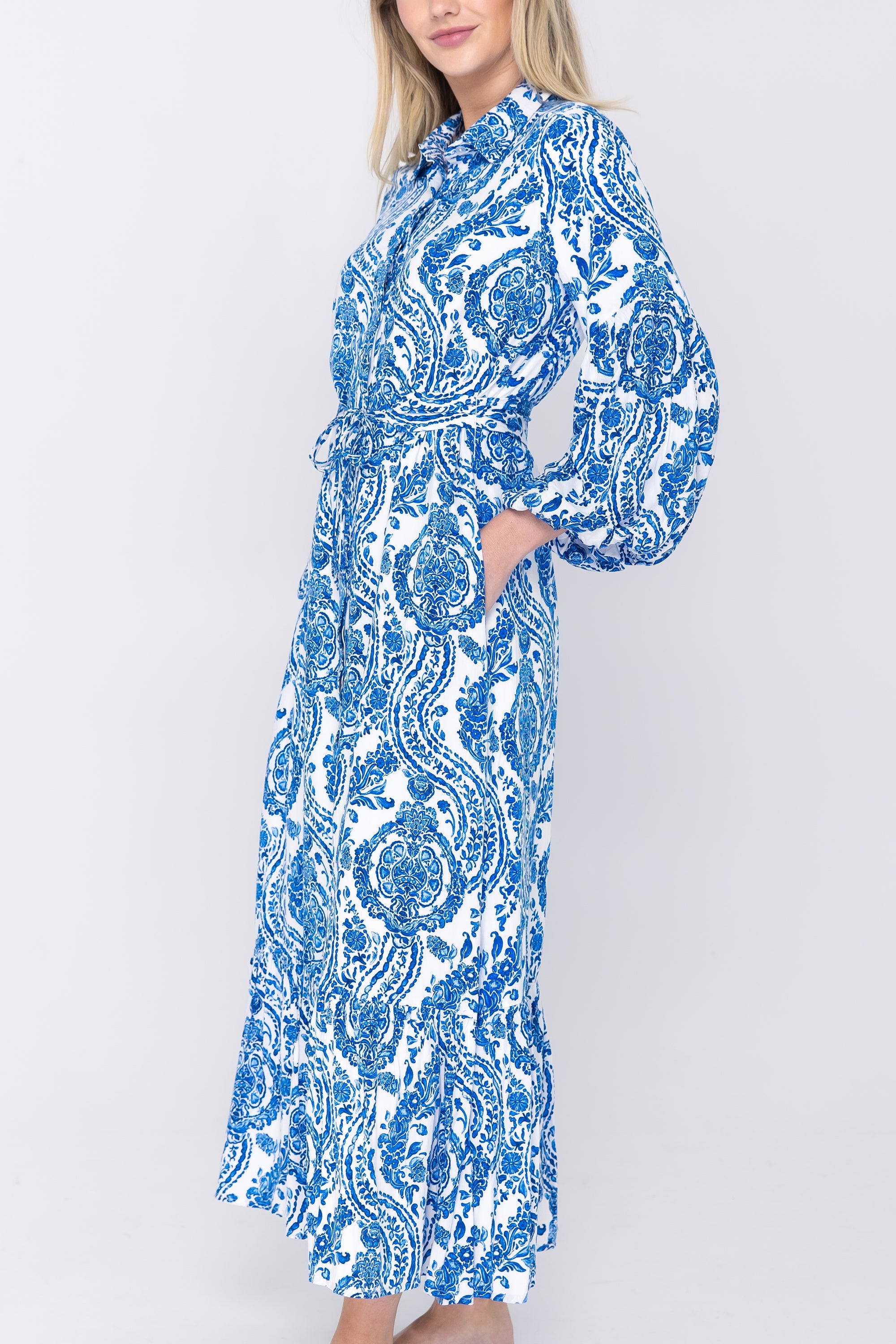 ALICE DRESS Long Sleeve (WHITE/BLUE)