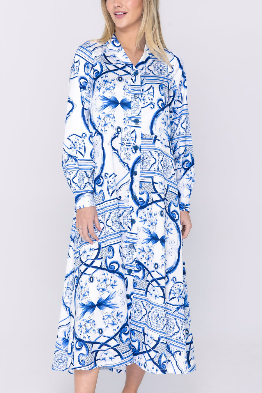 ALINA DRESS (WHITE/BLUE) 49"