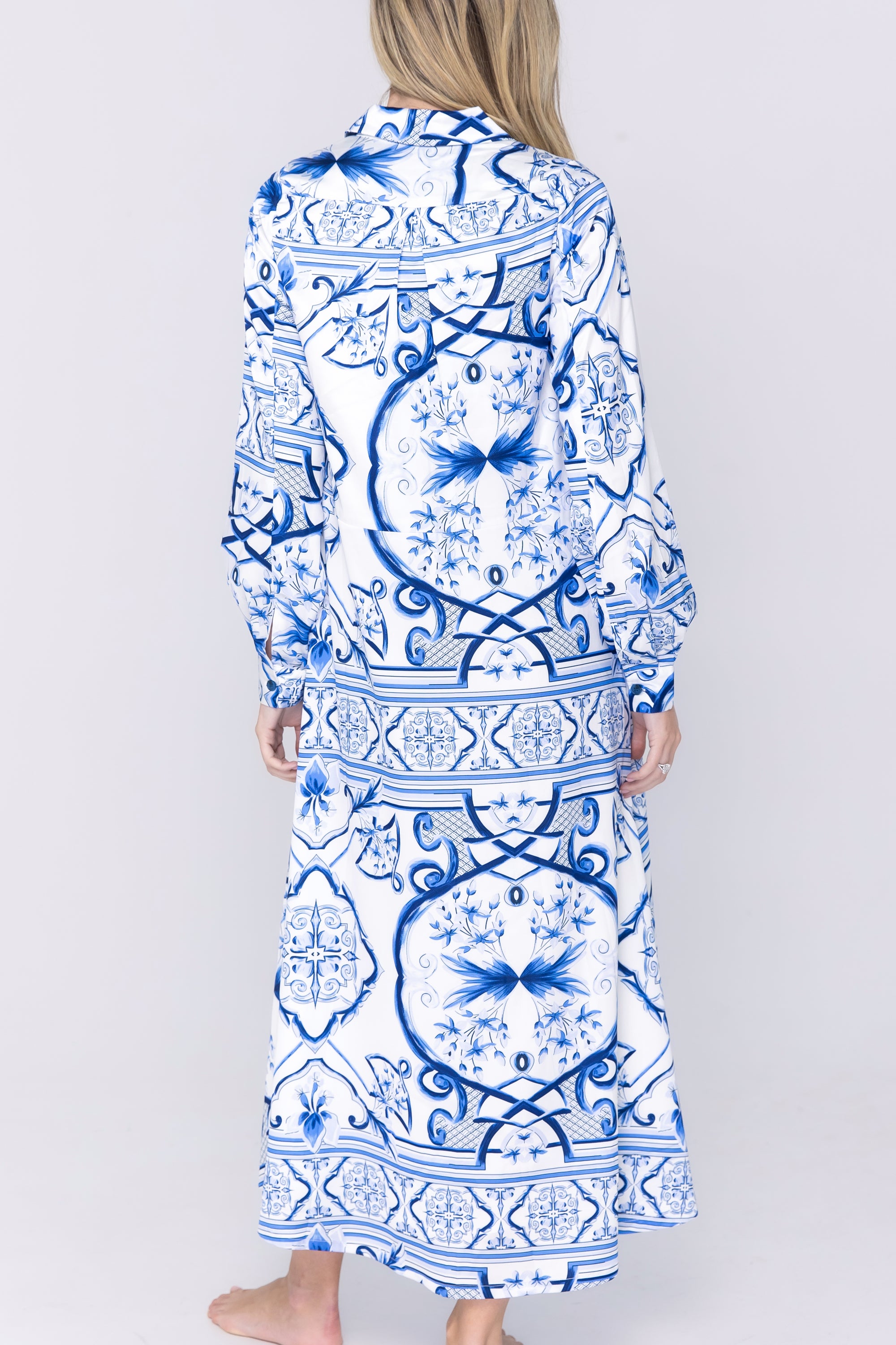 ALINA DRESS (WHITE/BLUE) 49&quot;