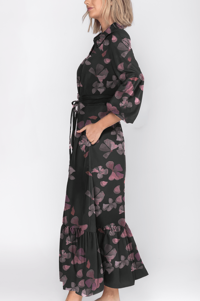 Alice Dress Long Sleeve 53&quot; (Black Ground) - Dress - Yakira Bella