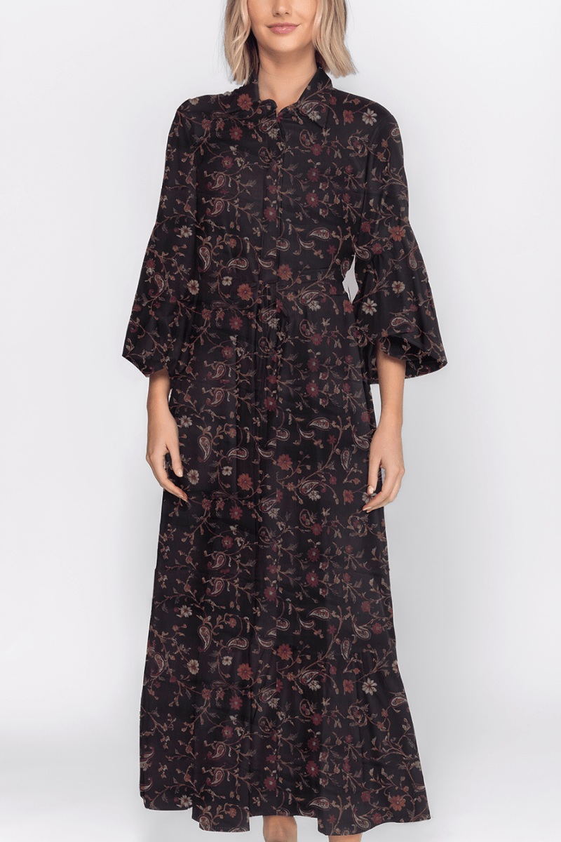Alice Dress Long Sleeve 53&quot; (Black Pattern) - Dress - Yakira Bella