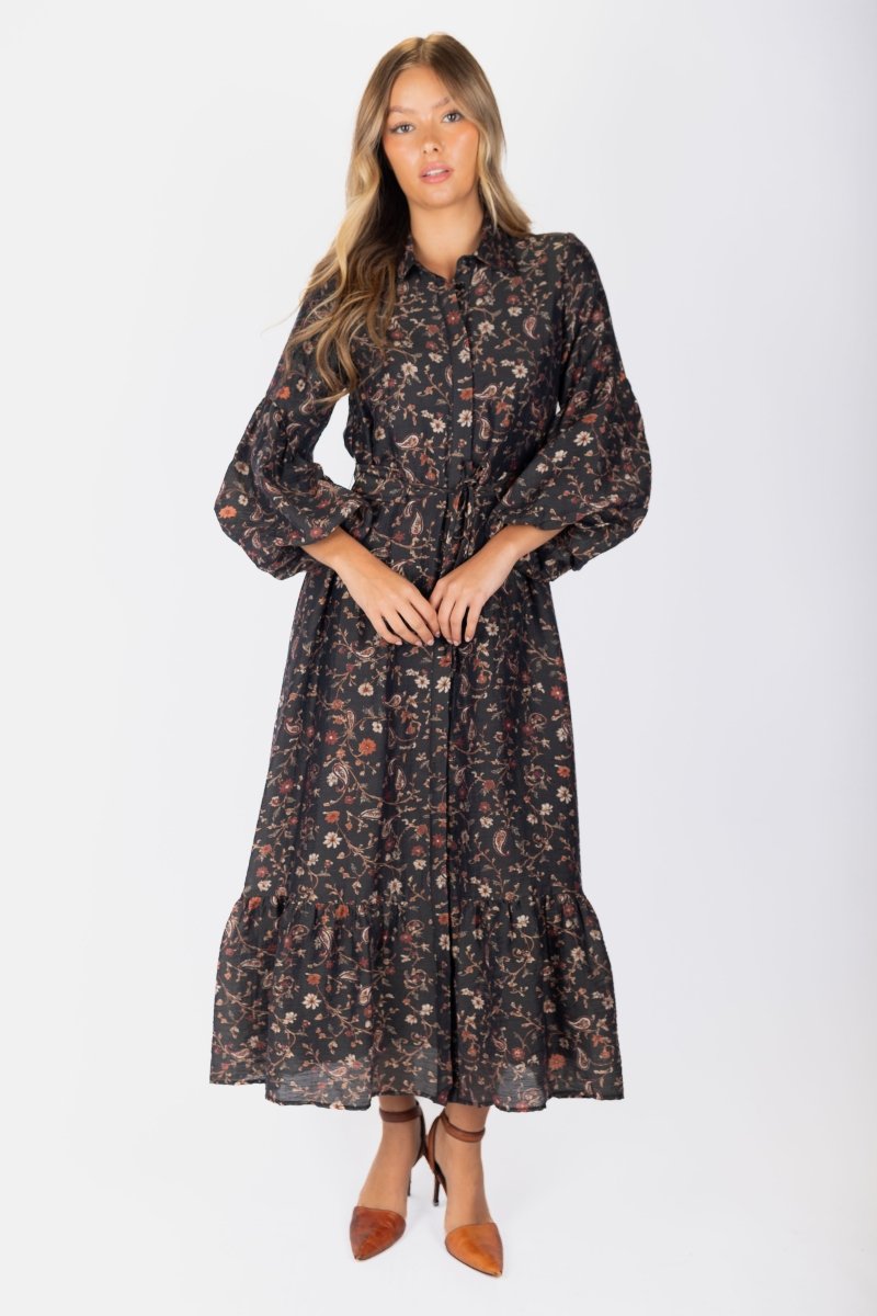 Alice Dress Long Sleeve 53&quot; (Black Pattern) - Dress - Yakira Bella