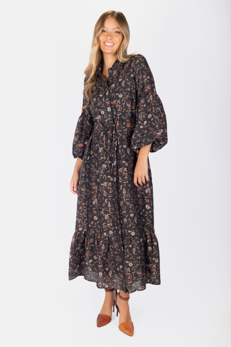 Alice Dress Long Sleeve 53&quot; (Black Pattern) - Dress - Yakira Bella