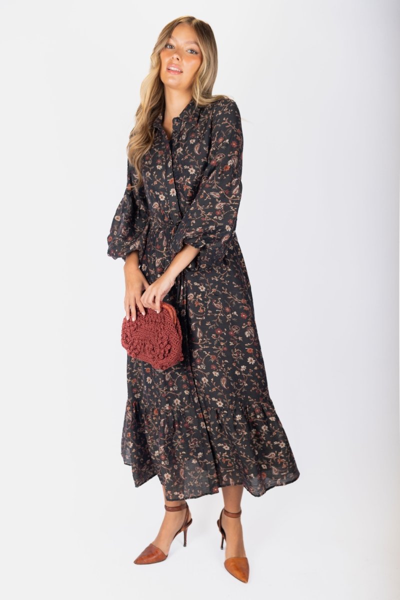 Alice Dress Long Sleeve 53&quot; (Black Pattern) - Dress - Yakira Bella