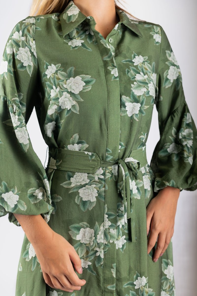 Alice Dress Long Sleeve 53&quot; (Green Ground) - Dress - Yakira Bella