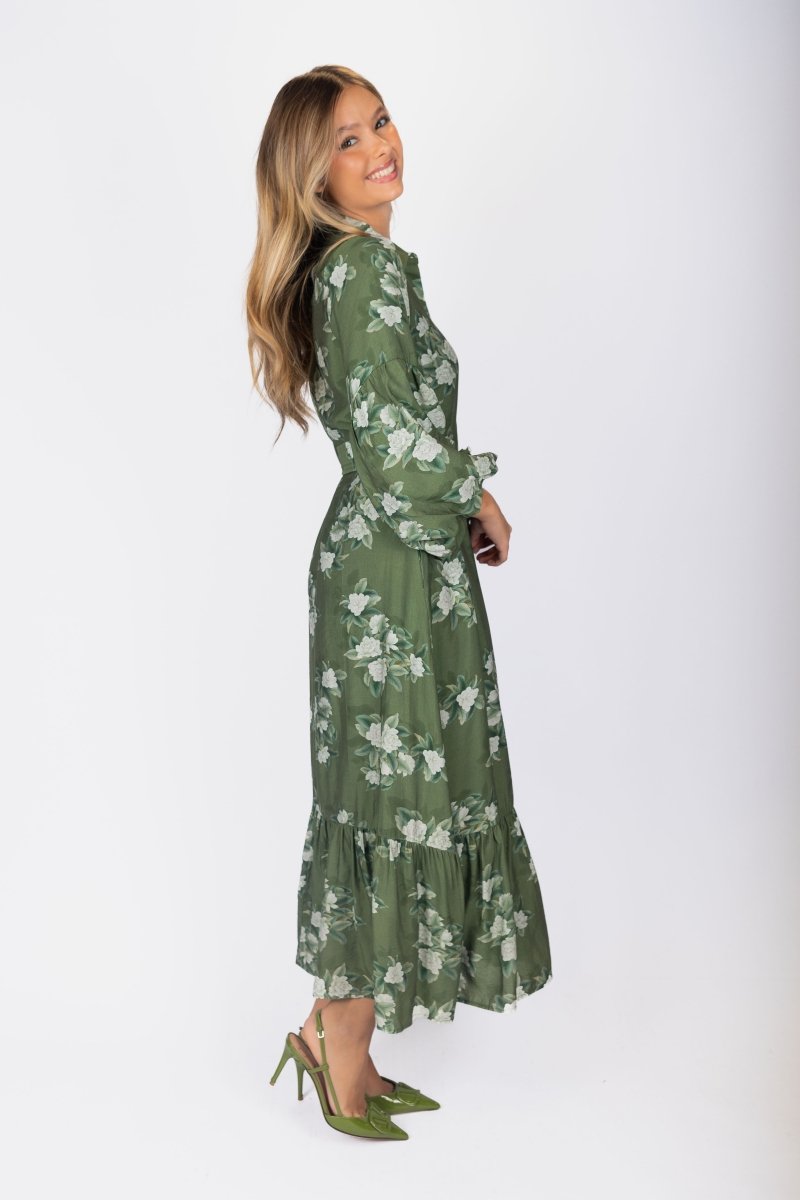 Alice Dress Long Sleeve 53&quot; (Green Ground) - Dress - Yakira Bella