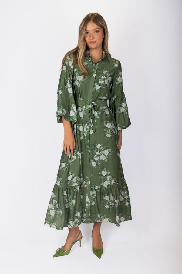 Alice Dress Long Sleeve 53" (Green Ground) - Dress - Yakira Bella