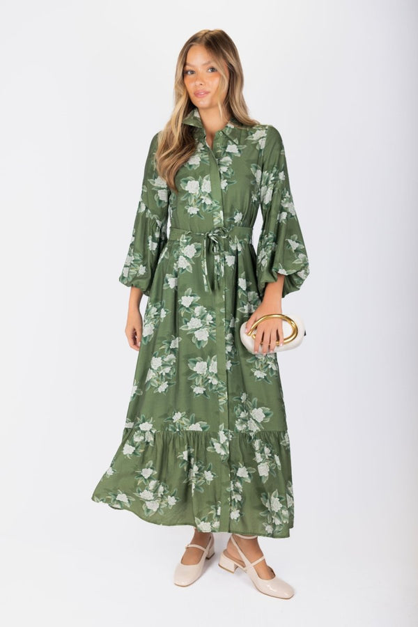 Alice Dress Long Sleeve 53" (Green Ground) - Dress - Yakira Bella