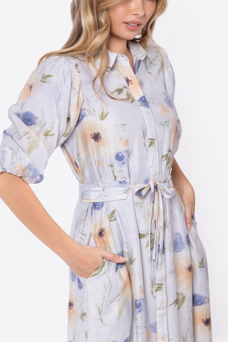 Alice Dress Short Sleeve (Beige/Purple) - Dress - Yakira Bella