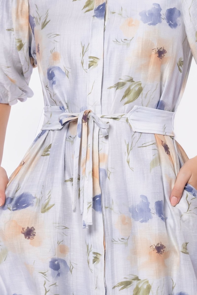 Alice Dress Short Sleeve (Beige/Purple) - Dress - Yakira Bella