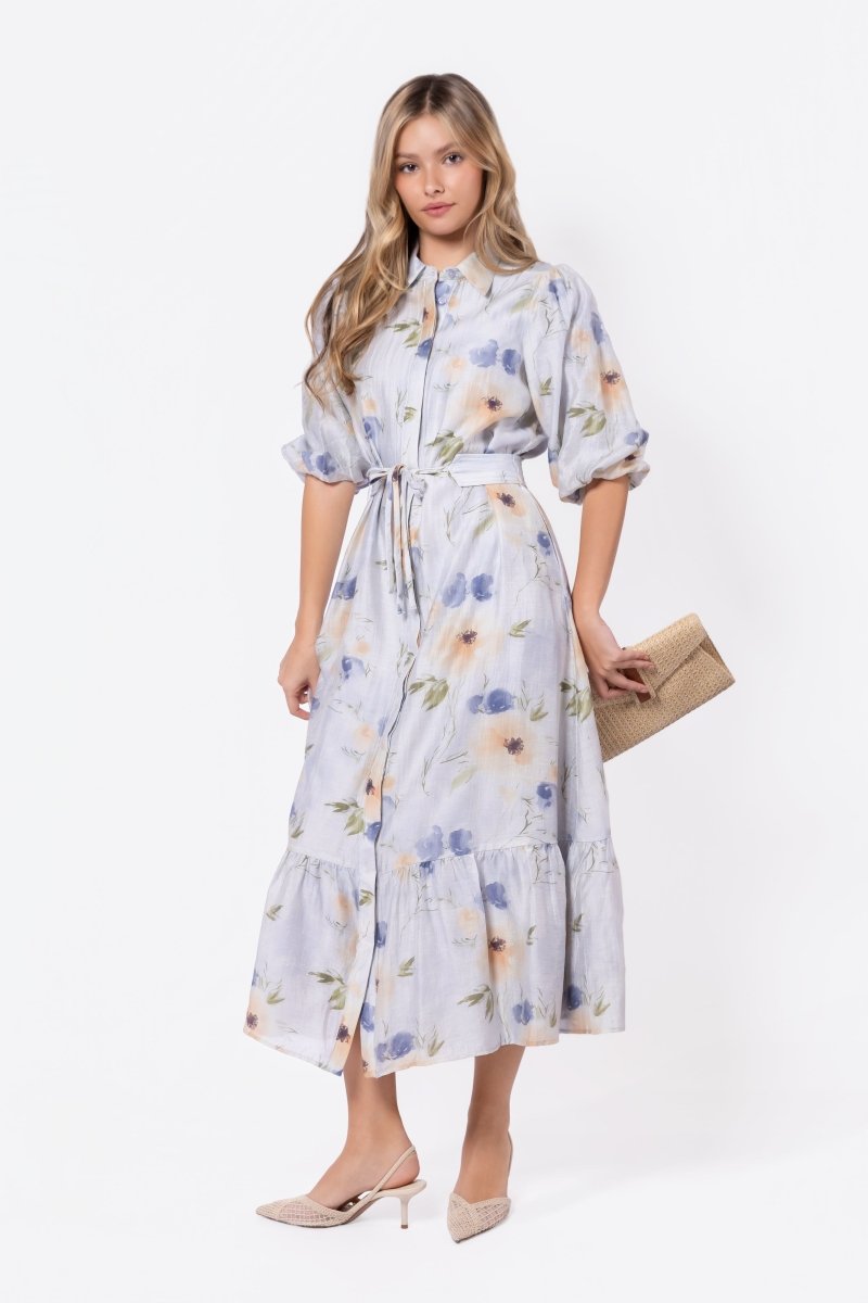 Alice Dress Short Sleeve (Beige/Purple) - Dress - Yakira Bella