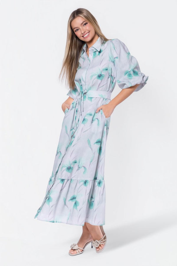 Alice Dress Short Sleeve (Green Flower) - Dress - Yakira Bella