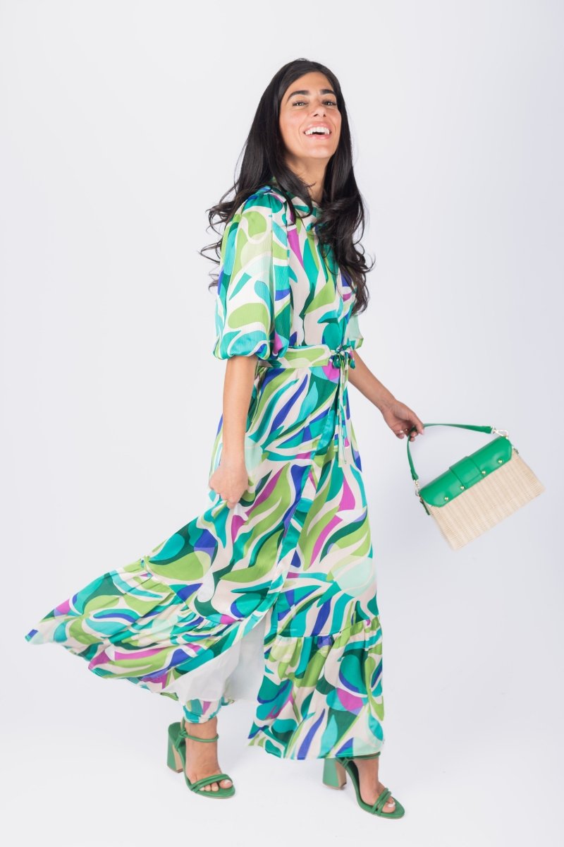 Alice Dress Short Sleeve (Green/Multi) - Dress - Yakira Bella