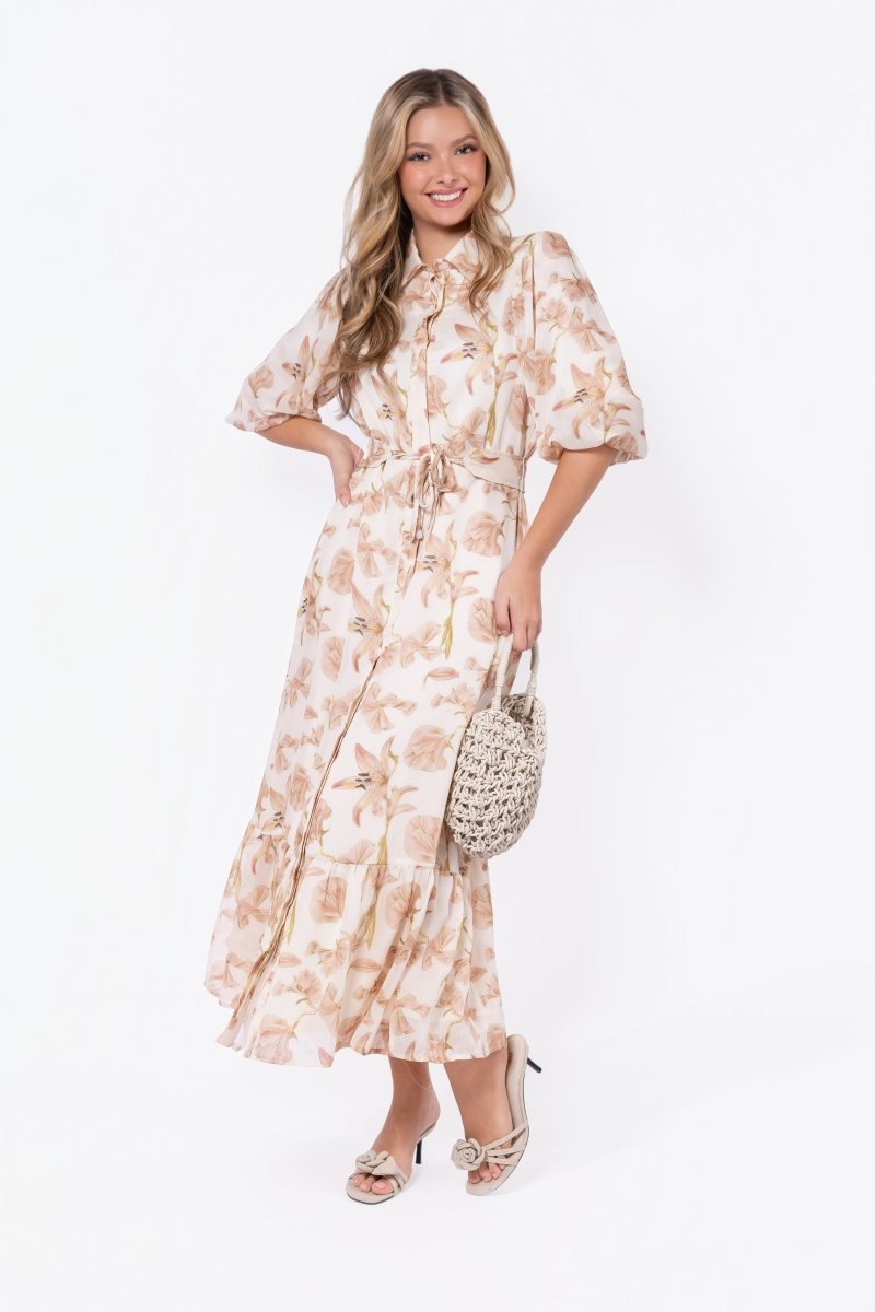 Alice Dress Short Sleeve (Ivory Khaki) - Dress - Yakira Bella