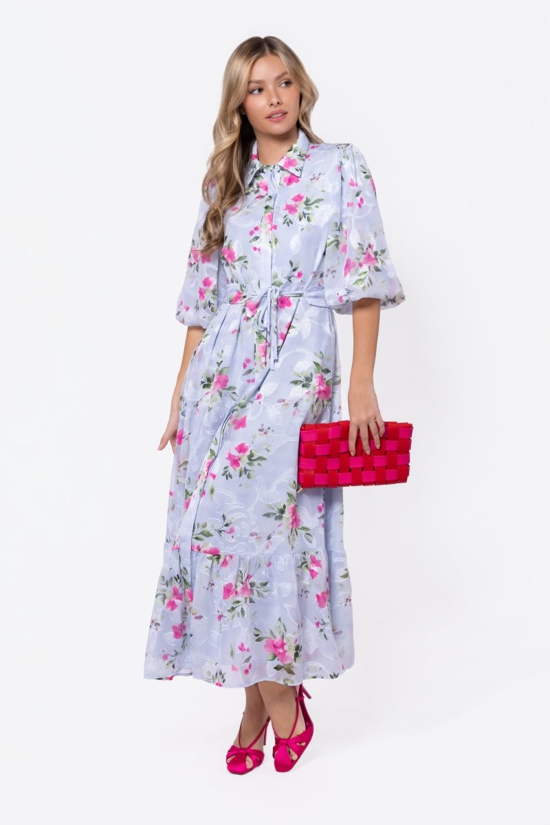 Alice Dress Short Sleeve (Light Blue Flower) - Dress - Yakira Bella