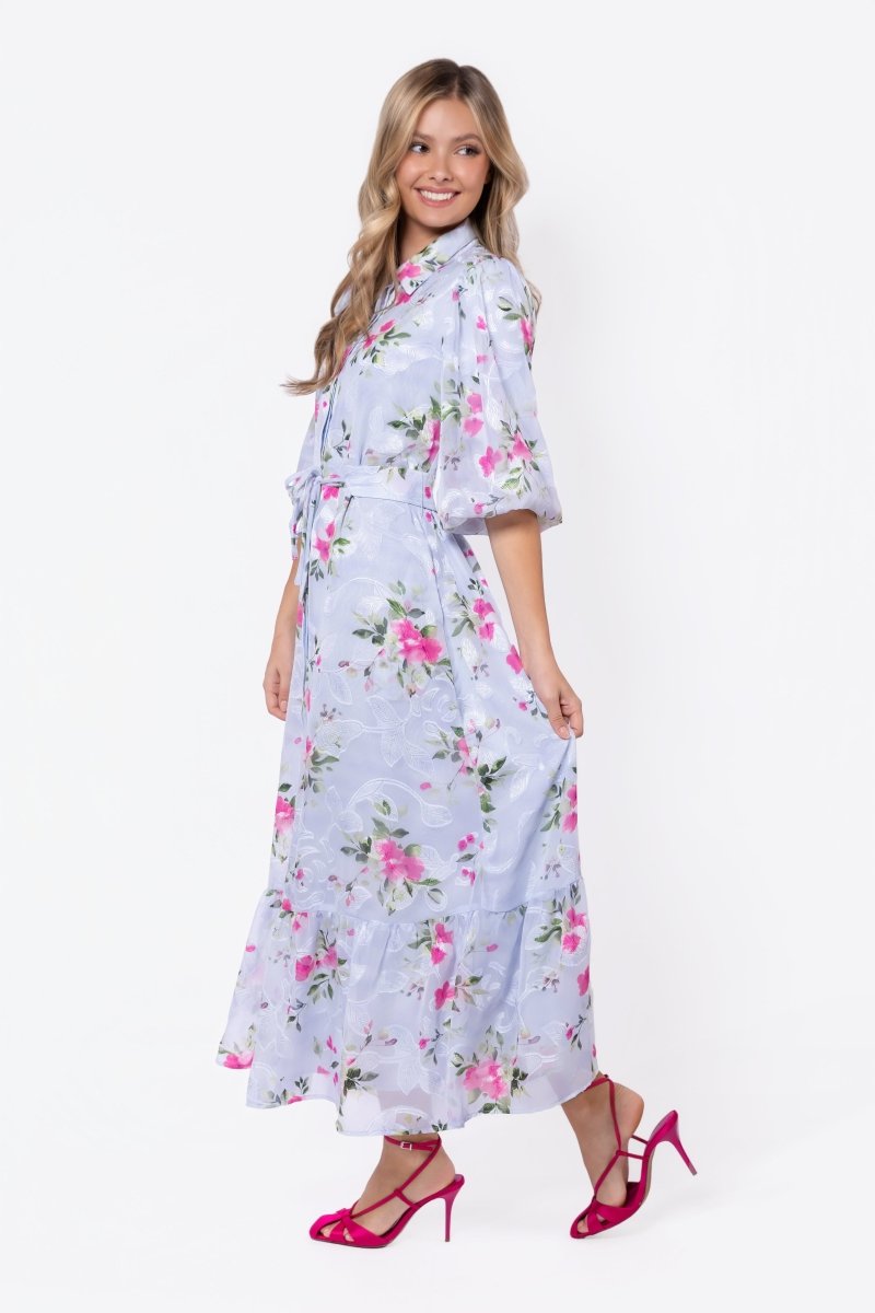 Alice Dress Short Sleeve (Light Blue Flower) - Dress - Yakira Bella