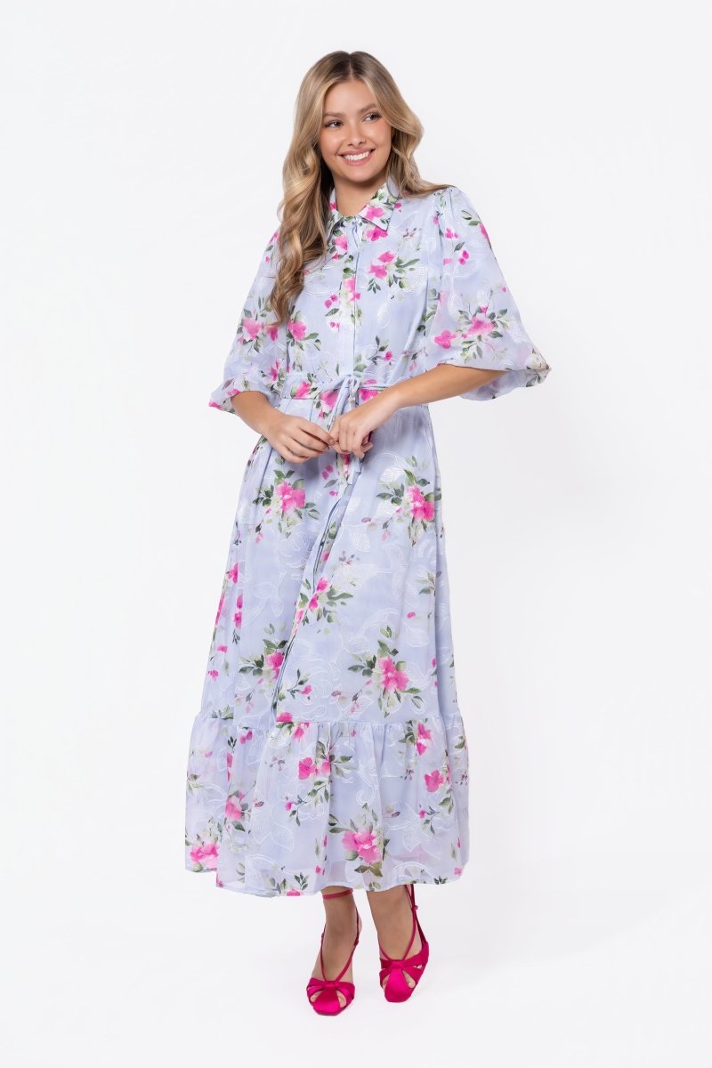 Alice Dress Short Sleeve (Light Blue Flower) - Dress - Yakira Bella