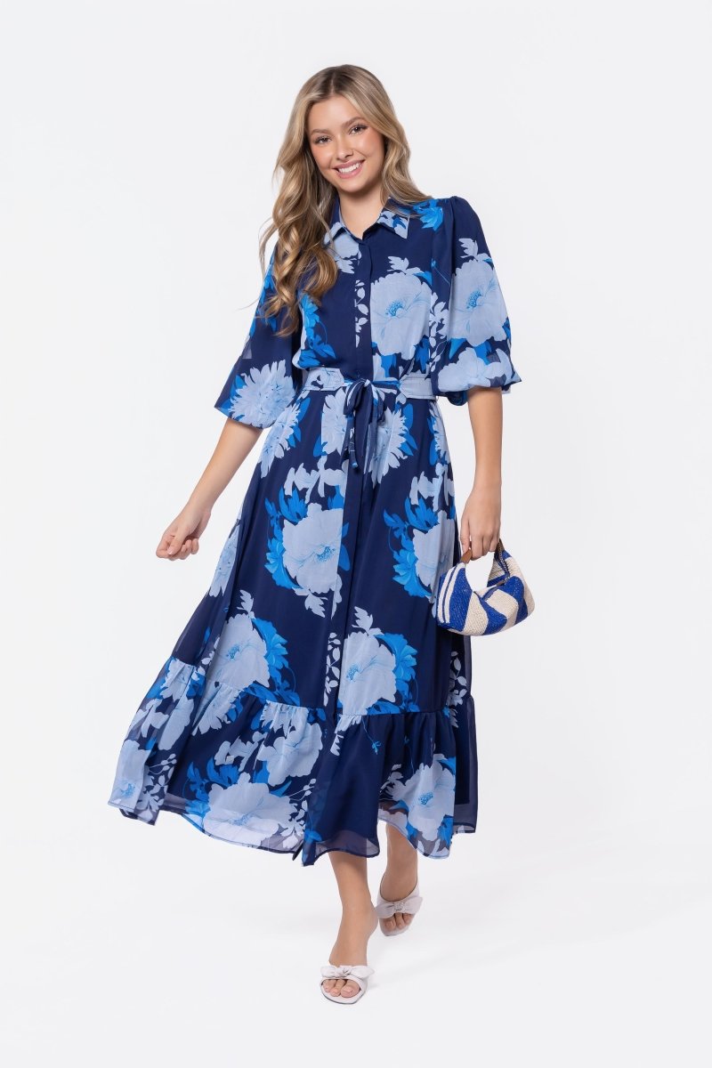 Alice Dress Short Sleeve (Navy/Teal) - Dress - Yakira Bella