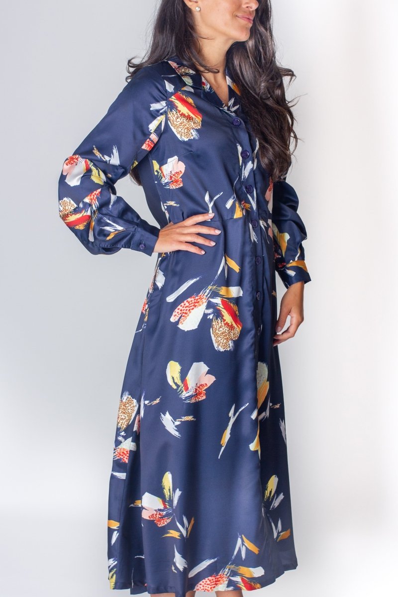 ALINA DRESS (NAVY/PATTERN) 49" - Dress - Yakira Bella