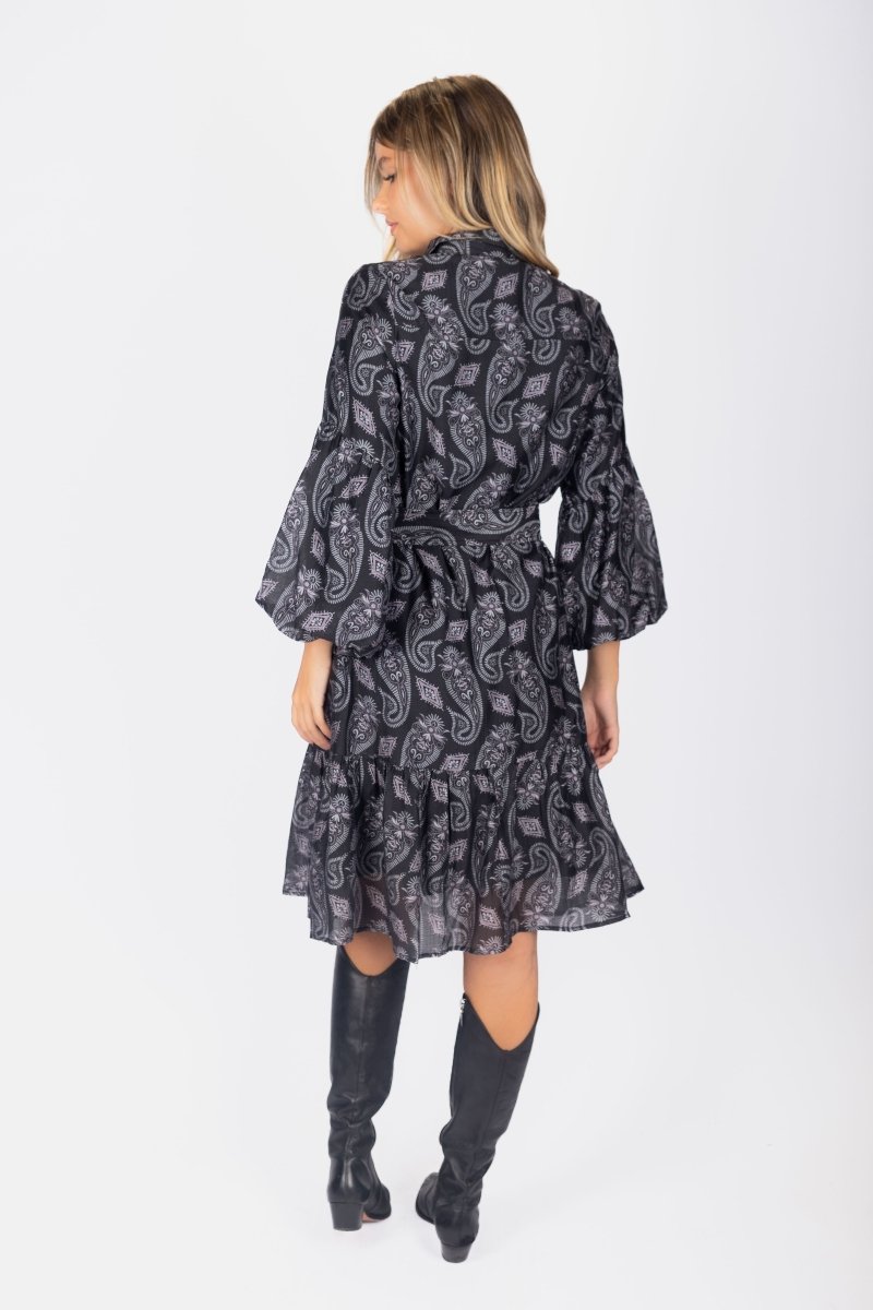 Allie Dress Long Sleeve 41&quot; (Black Pattern) - Dress - Yakira Bella