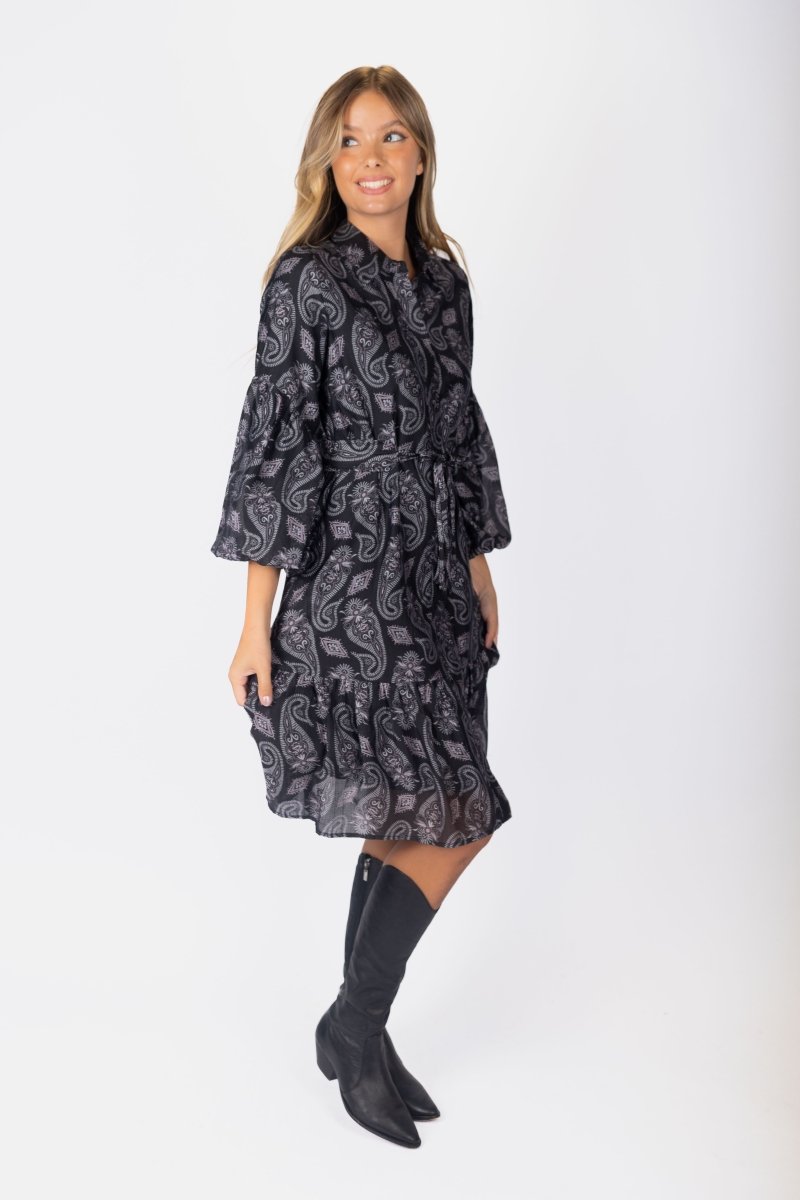 Allie Dress Long Sleeve 41&quot; (Black Pattern) - Dress - Yakira Bella