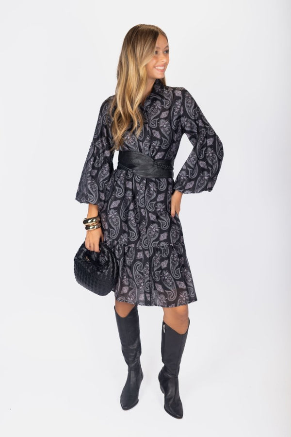 Allie Dress Long Sleeve 41" (Black Pattern) - Dress - Yakira Bella