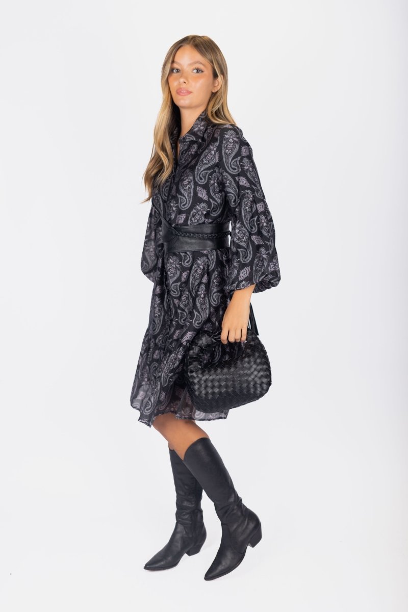 Allie Dress Long Sleeve 41&quot; (Black Pattern) - Dress - Yakira Bella