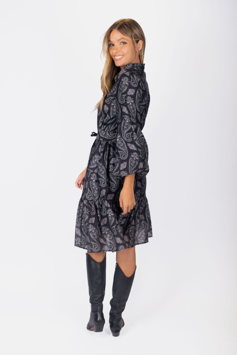 Allie Dress Long Sleeve 41&quot; (Black Pattern) - Dress - Yakira Bella
