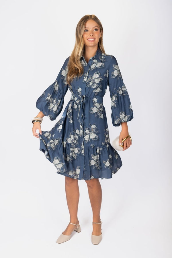 Allie Dress Long Sleeve 41" (Navy Ground) - Dress - Yakira Bella