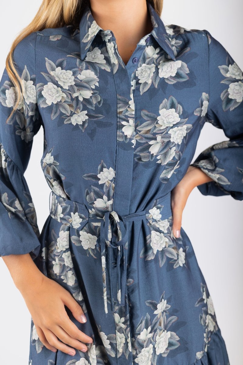 Allie Dress Long Sleeve 41&quot; (Navy Ground) - Dress - Yakira Bella