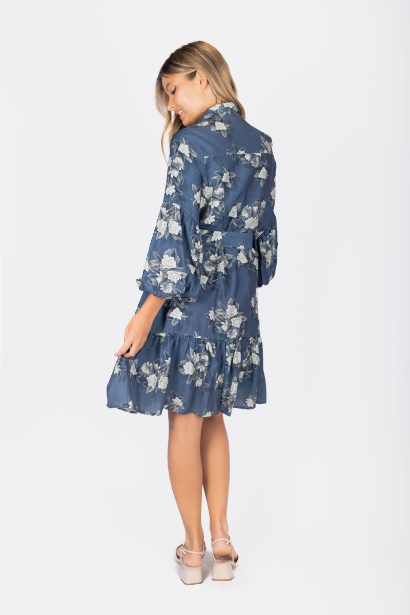 Allie Dress Long Sleeve 41&quot; (Navy Ground) - Dress - Yakira Bella