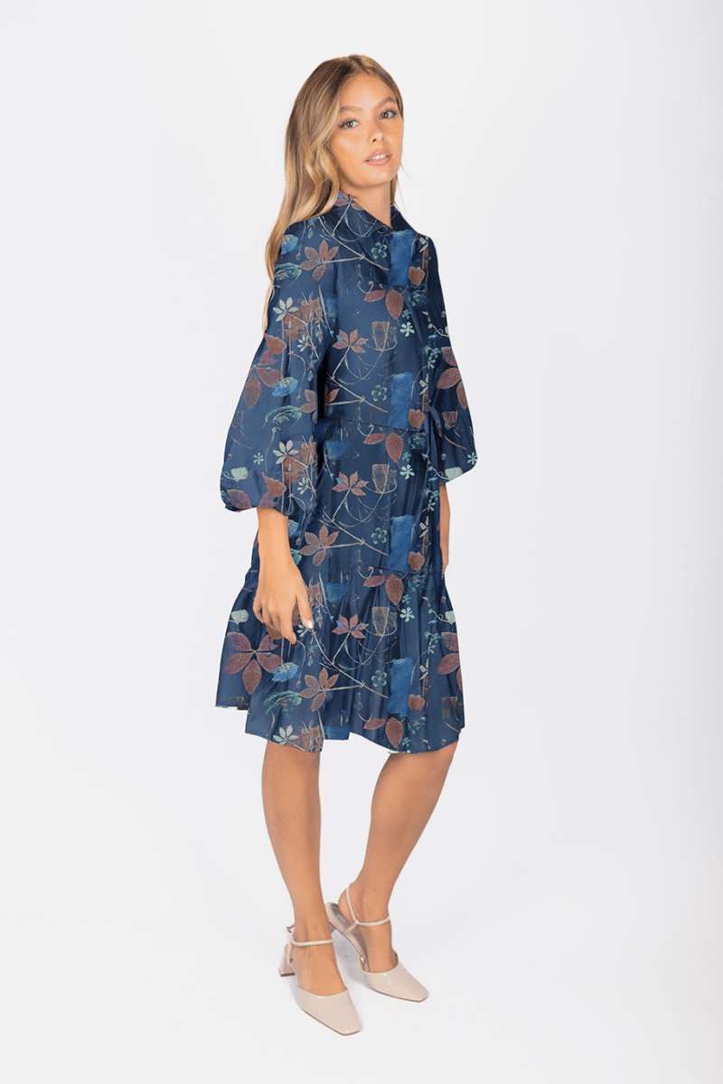 Allie Dress Long Sleeve 41&quot; (Navy Pattern) - Dress - Yakira Bella