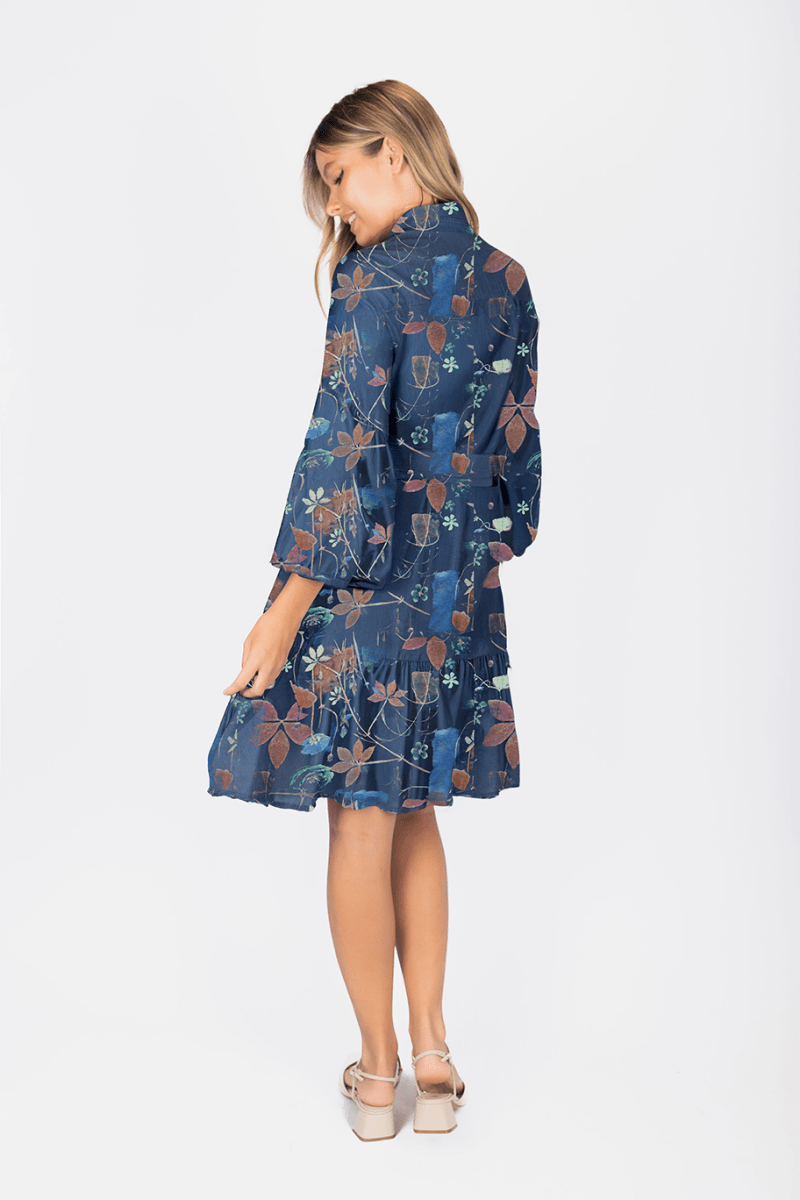 Allie Dress Long Sleeve 41&quot; (Navy Pattern) - Dress - Yakira Bella