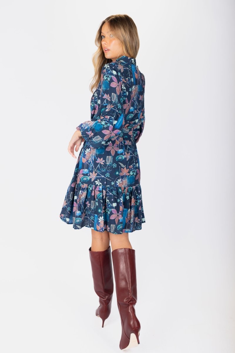 Allie Dress Long Sleeve 41&quot; (Navy Pattern) - Dress - Yakira Bella