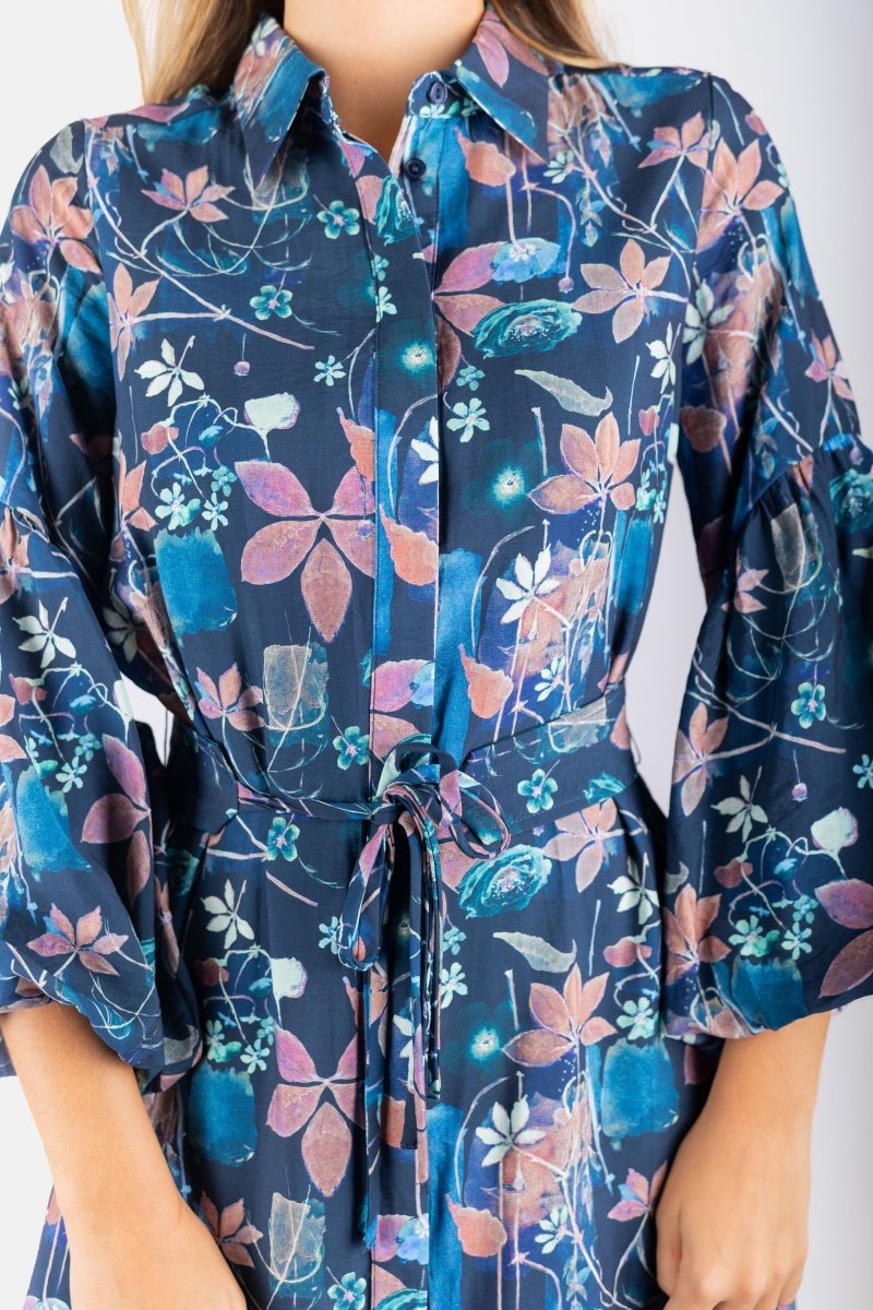 Allie Dress Long Sleeve 41&quot; (Navy Pattern) - Dress - Yakira Bella